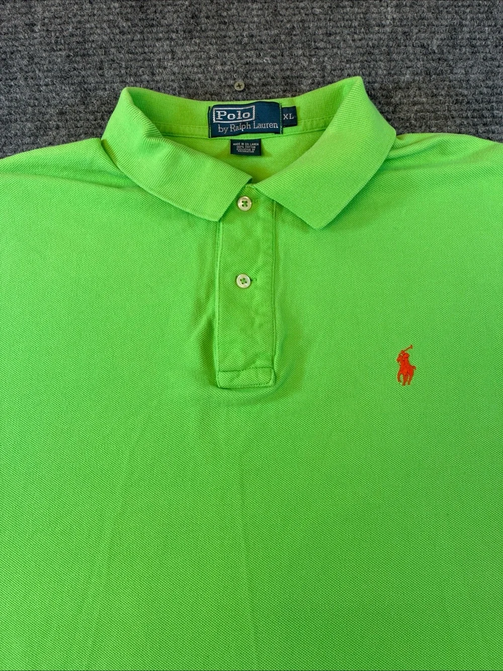 Vintage Polo Ralph Lauren Shirt XL Men's Short Sleeve Neon Green Orange Pony